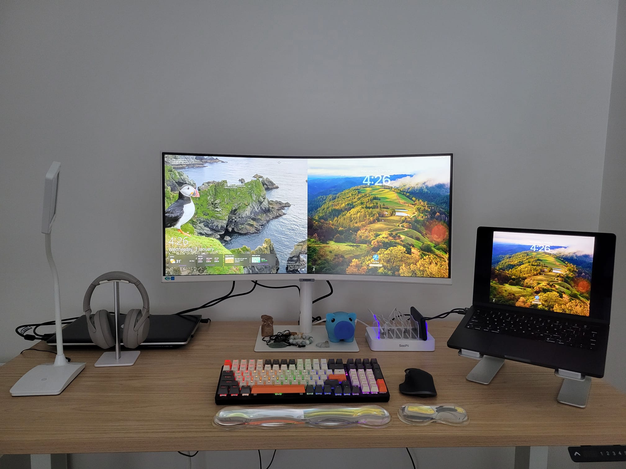My new ultra wide curved monitor with split screen between Windows 10 and Mac Sanoma OS My new ultra wide curved monitor with split screen between Windows 10 and Mac Sanoma OS