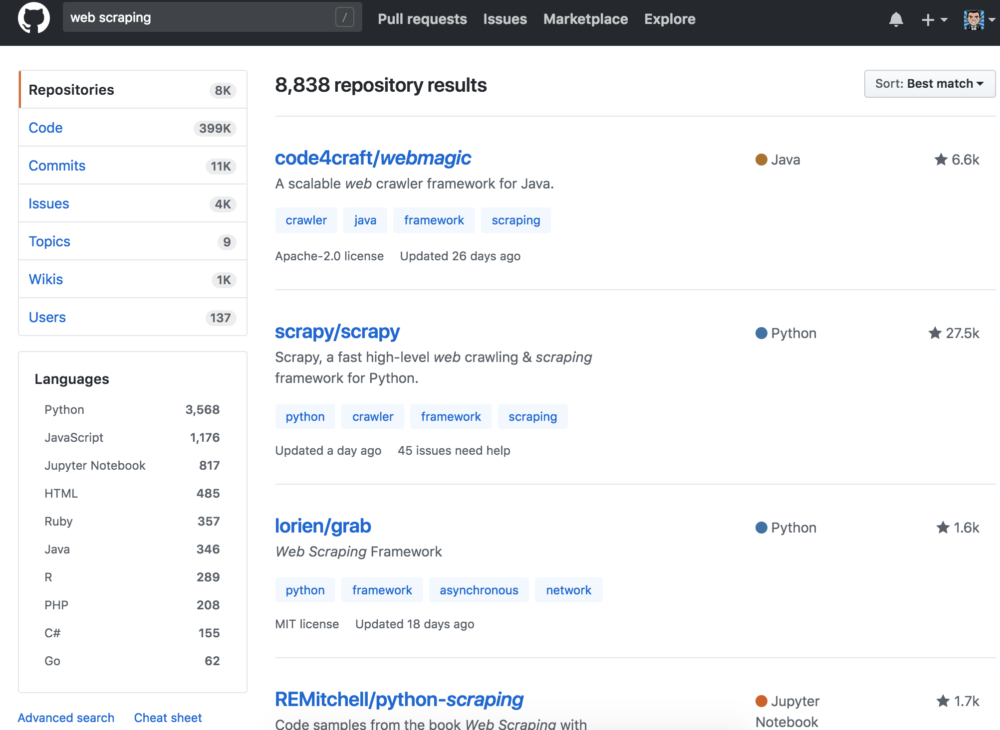 Github Search Results - Webscraping Github Search Results - Webscraping