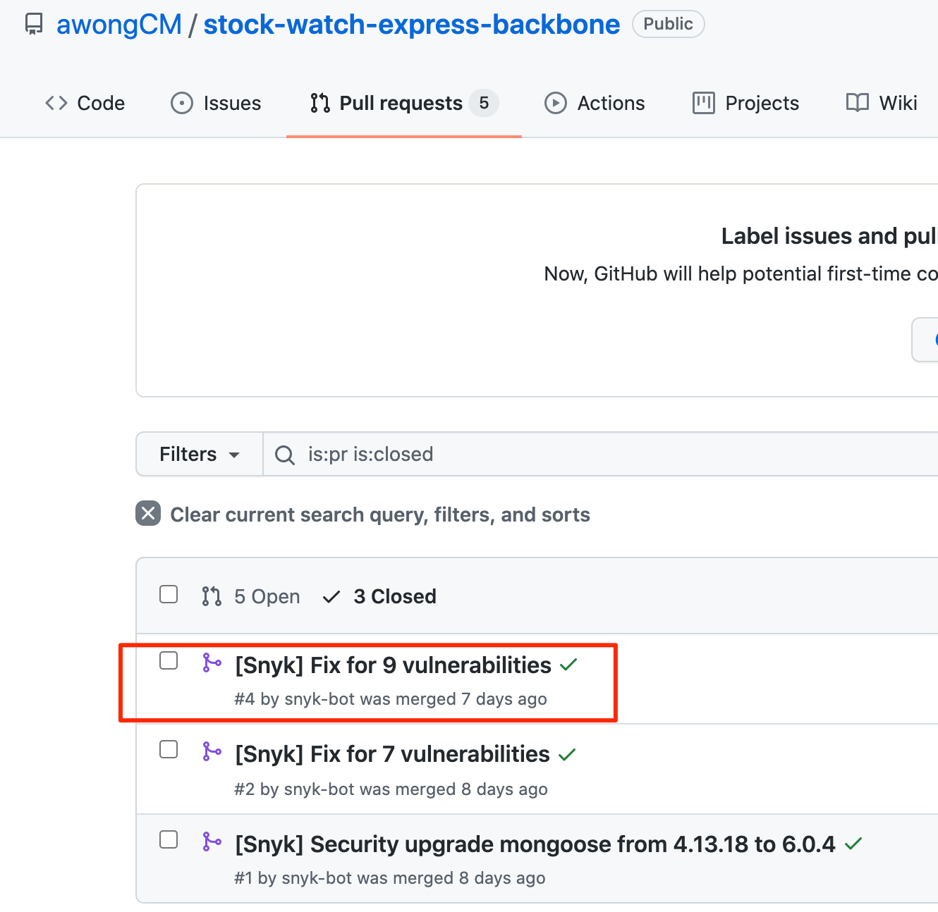 Snyk Merged PR Synk Merged PR