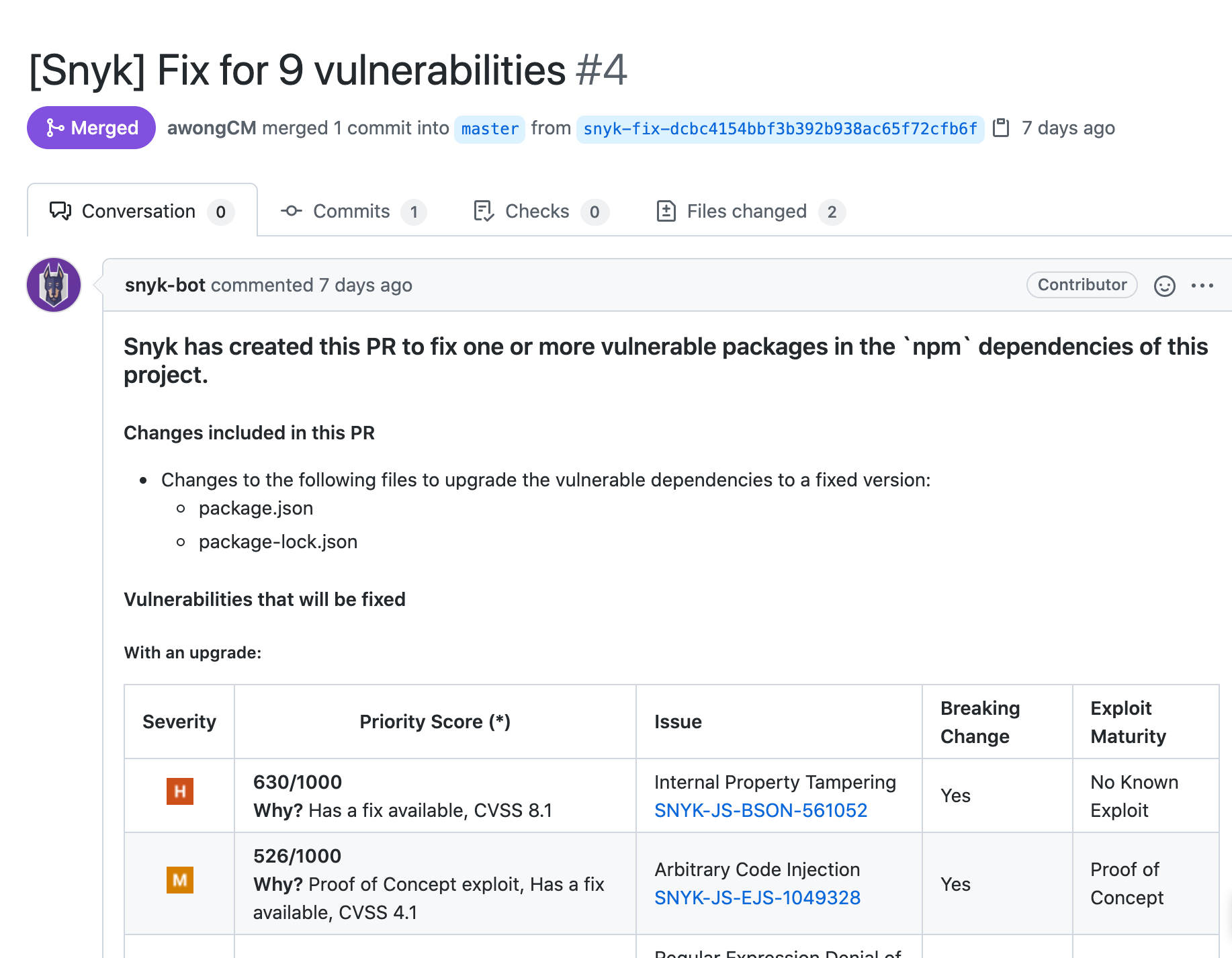 Snyk package management update Synk package management update - screenshot 1